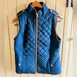 Talbots Navy Quilted Vest Brown Gold Accents Size Small